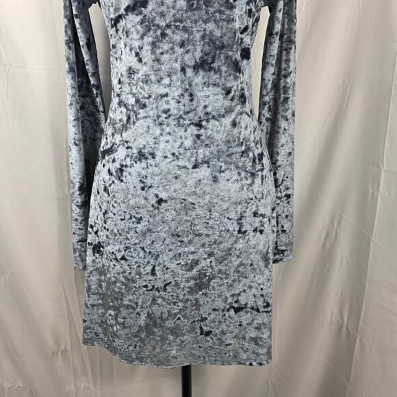 Kinchi Blue 90s Velvet Dress Women Medium Blue Crushed Long Sleeve Mock Neck - Picture 4 of 10